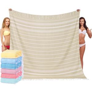 Giant Turkish Beach Towel Blanket 85x75 Cotton XXL Extra Large Oversided Bath Pool Blankets XL Huge Bed Sand Free Throw Towels Picnic Outdoor Big Quilt Necessities Cloud Gifts for Adult Beige (XXL(8575 in,215190 cm))