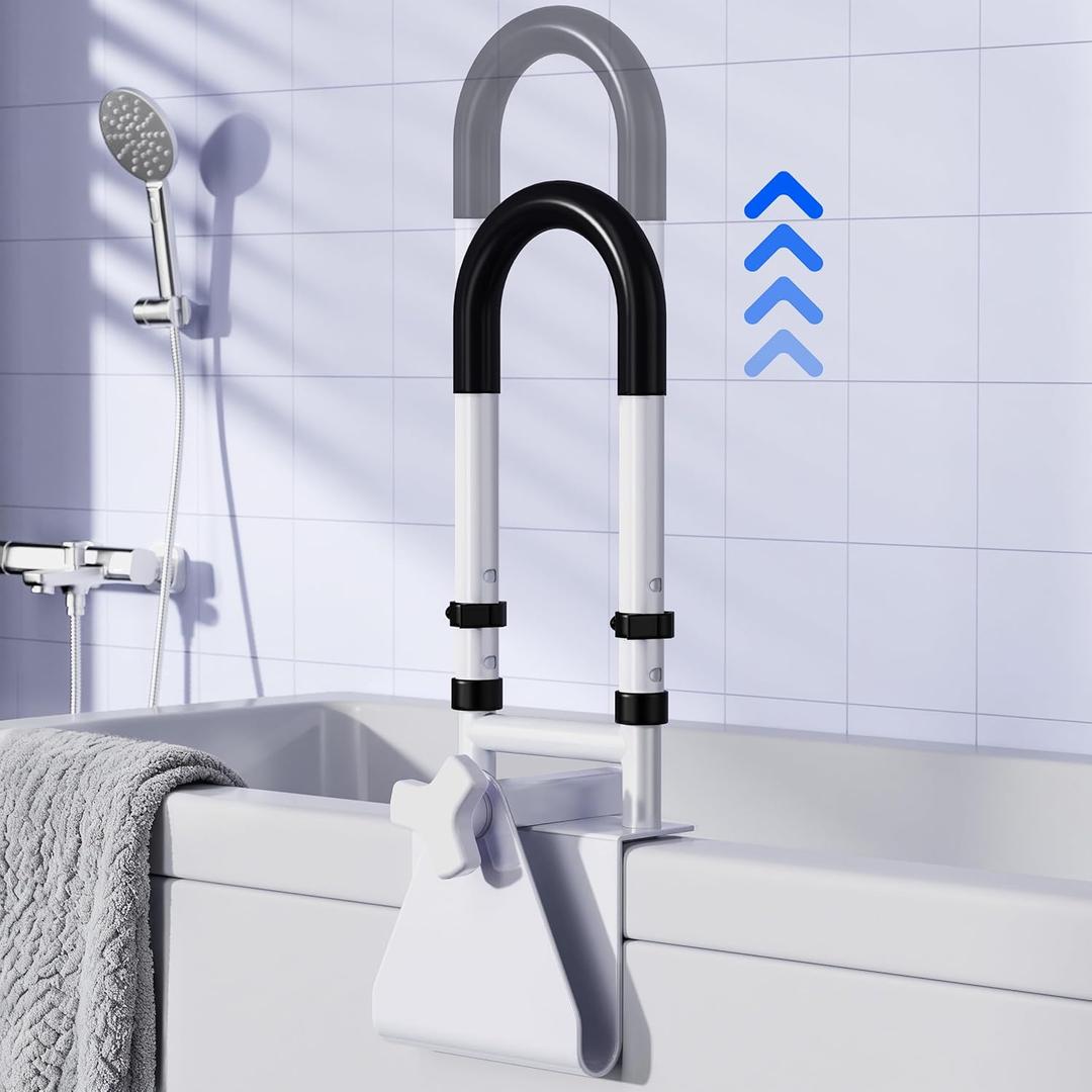 15.4"-17.4" Adjustable Bathtub Safety Rail: Shower Grab Bar Handle for Seniors, Elderly, Disabled, Fits 3.1 to 6.7 Inch Tub Walls, Bathroom Safety Bars with Non-Slip Grip, Supports 300 lbs