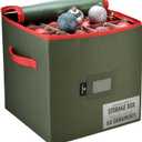 Handy Laundry, Christmas Ornament Storage, Stores up to 64 Holiday Ornament, Adjustable Dividers, Zippered Top, Two Handles Attractive Storage Box Keeps Decorations Clean & Dry for Next Season, Green
