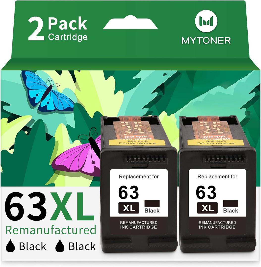 MYTONER 63XL Black Ink Cartridge Rplacement for HP Ink 63 HP 63XL Works for HP OfficeJet 3830 4650 5255 5258 5200 Envy 4520 4512 4510 DeskJet 1112 2130 3630 Printers(2 Pack-Black)
