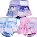 Reusable Dog Diapers Female, 3 Pack Washable Doggie Diaper with Skirt Pastel Starry Design, Highly Absorbent Leak-Proof Puppy Diapers for Heat Incontinence & Training