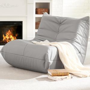 Hobestluk Bean Bag Chair Giant Bean Bag Sofa Memory Foam Bean Bag Chairs for Adults, Bean Bag Couches Faux Leather Bean Bag Chairs for Living Room Bedroom Dorm Office (Light Grey)