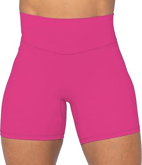 Sunzel No Front Seam High Waist Biker Shorts for Women, Squat Proof Yoga Workout Gym Bike Shorts (Large, Pink)