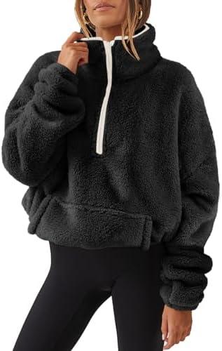 ANRABESS Women Long Sleeve Oversized Half Zip Sweatshirt Soft Sherpa Fleece Pullover Top Fall Fashion Outfits Trendy Winter Outwear Black 
Size XL