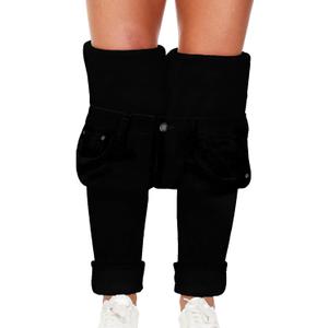 Qazel Vorrlon Women's Fleece Lined Jeans for Women Winter Warm Flannel Lined Jeans Womens High Waisted Skinny Stretch Pants (8, Black Fe092)