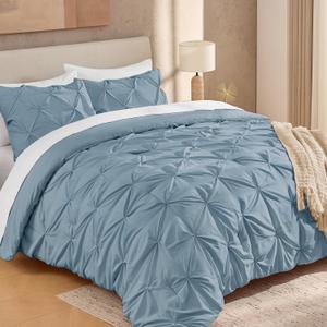Andency Queen Comforter Set Grayish Blue, 3 Pieces Pinch Pleat Bedding Comforters & Sets, Pintuck Lightweight Fluffy All Season Bed Set for Women Men Girls(90x90Inch)