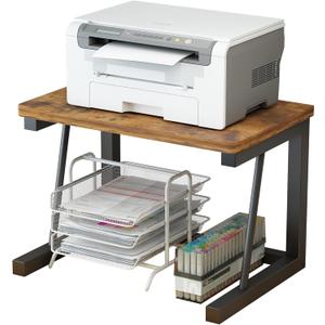 Desktop Printer Stand, 2-Tier Wood Rustic Printer Shelf for 3D & Laser Printer, Scanner, Copier, Durable Small Space Storage Organizer for Home Office Kitchen (2-Tier, Brown)