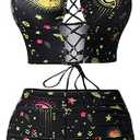 Bikini Set for Women Two Piece Bathing Suit High Waisted Bikini Gothic Sun and Moon Tummy Control Swimsuits