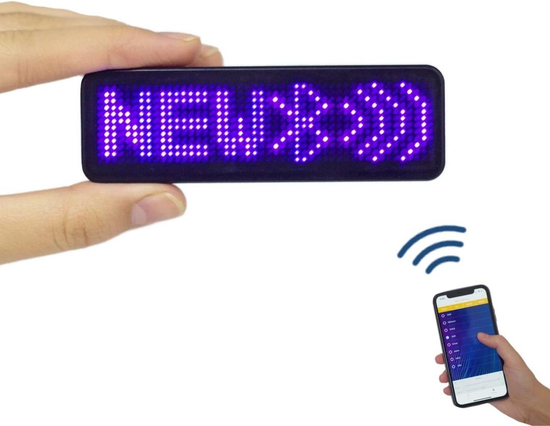 Wireless Bluetooth LED Name Badge Upgraded Rechargeable Name Tag (Blue)