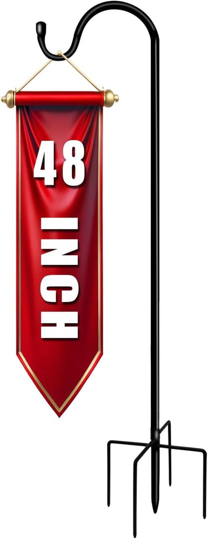 Shepherds Hooks for Outdoor 48 Inch Garden Bird Feeder Pole with 5 Prongs Base Adjustable for Hanging Flower Basket Plant Pot Solar Lantern Light Wind Chime Hanger for Wedding Decor 1 Pack