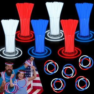 120 PCS 4th of July Glow Sticks Bulk with Connectors, Patriotic Red White Blue Glow in The Dark Stick, Light Up Bracelets Nacklaces for Kids Adults, 250th Anniversary USA Party Favor LED Accessories
