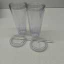 Double Wall Plastic Tumblers with Lids and Straws | Large Classic Travel Tumbler | 2 Pack | Clear Reusable Cups with Straws | BPA Free