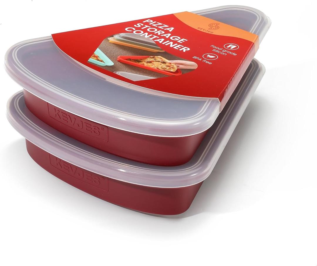 2-Pack Reusable Silicone Leftover Pizza Slice Storage Container with Air-tight Lids-BPA Free,Fits Single Slice up to 16,Save Space, Refrigerator Organizer (Cranberry)