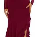 BTFBM Women's Maxi Dresses Spring 2026 Long Sleeve Ruched Bodycon Solid Ruffle Mermaid Cocktail Wedding Guest Dress,Red, S