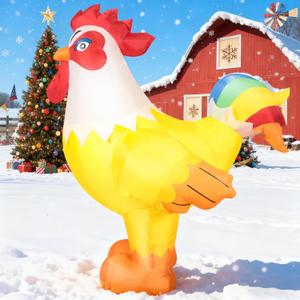 DomKom 6FT Rooster Inflatables Christmas Spring, Farm Ranch Blow up Animals Cute Chicken, Decorations Outdoor Yard Built-in LED Lights Big Large Decor Party Lawn Holiday Outside