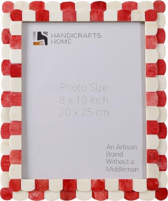 Handicrafts Home 8x10 Picture Frame Red & White, Scalloped Bone Inlay Photo Frame, Handmade Decorative Picture Frame for Wall or Tabletop, Coastal Modern Home Decor