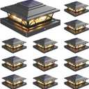 Post Cap Lights Outdoor 12pack, Black Deck Fence Post Lights Solar Powered with 16LEDS 2 Lighting Modes, 4x4/5x5/6x6 Waterproof Fence Post Solar Lights for Garden Patio Porch Backyard