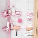 KEGII Shower Caddy Tension Pole, 4-Tier Rustproof Adjustable Corner Bathroom Organizer for Renters, 25114.2 Inch No Drill Space-Saving Shower Storage Rack, Pink