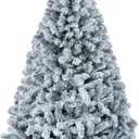 Yaheetech 6ft Premium Snow Flocked Artificial Christmas Tree Hinged Pine Full Holiday Xmas Tree for Home Office Party Decoration with 820 Branch Snow Tips and Metal Stand (Green&white)
