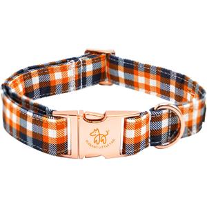 Elegant little tail Dog Collar, Fall Plaid Pet Collar Girl Boy Pet Collars Holiday Puppy Cotton with Metal Buckle Adjustable Dog Collars for X-Small Puppy