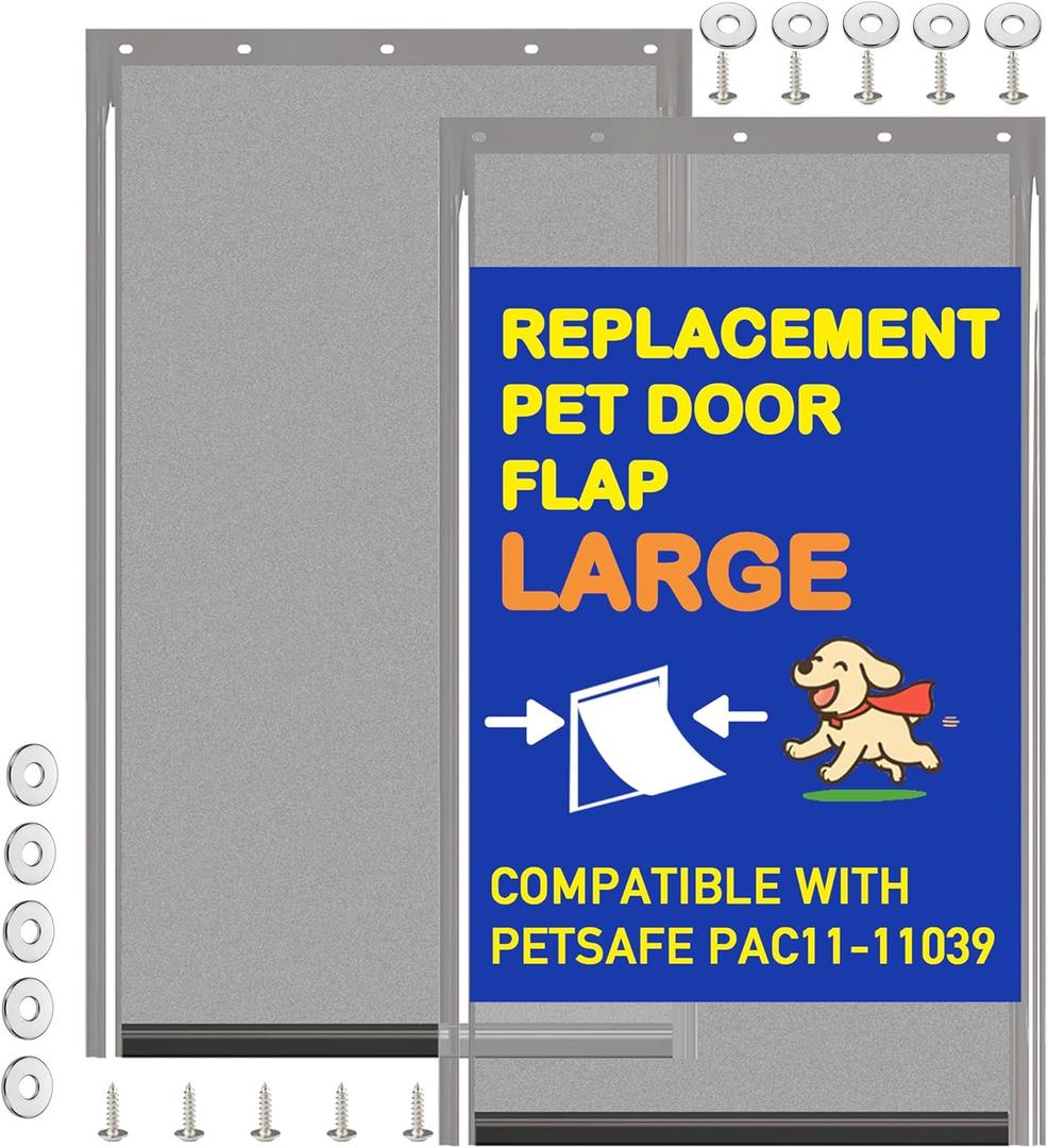 2 Pack Large Dog Door Replacement Flaps with Screws & Washers, Compatible with Petsafe Freedom Doggie Doors PAC11-11039 10 1/8" X 16 7/8" Weather Resistant Flexible (without Bracket-Smoky Translucent)