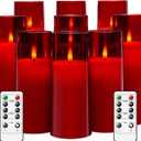 kakoya Flickering Flameless Candles Battery Operated with Remote and 2/4/6/8 H Timer Plexiglass Led Pillar Candles Pack of 9 (D2.3 xH5.5 6.5" 7.5") with Realistic 3D Wick Candles for Home Decor(Red)