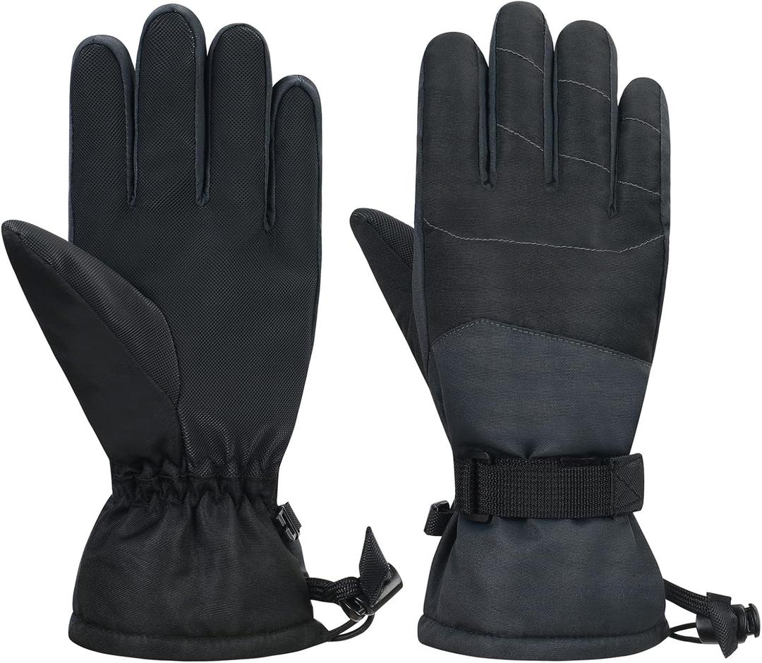 American Trends Kids Waterproof Winter Gloves Warm Snow Gloves Boys Girls Ski Gloves Toddler Mittens Windproof (L (11-14 years old), Z Black)