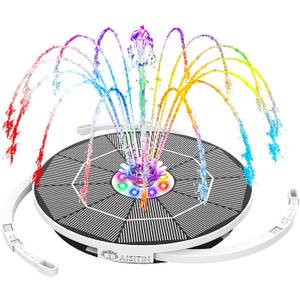 AISITIN Solar Fountain with Lights, 3.5W Solar Powered Bird Bath Fountain Pump with 1500mAh Battery Backup, 6 Nozzles, LED Outdoor Fountain for Pond, Pool, Garden & Fish Tank