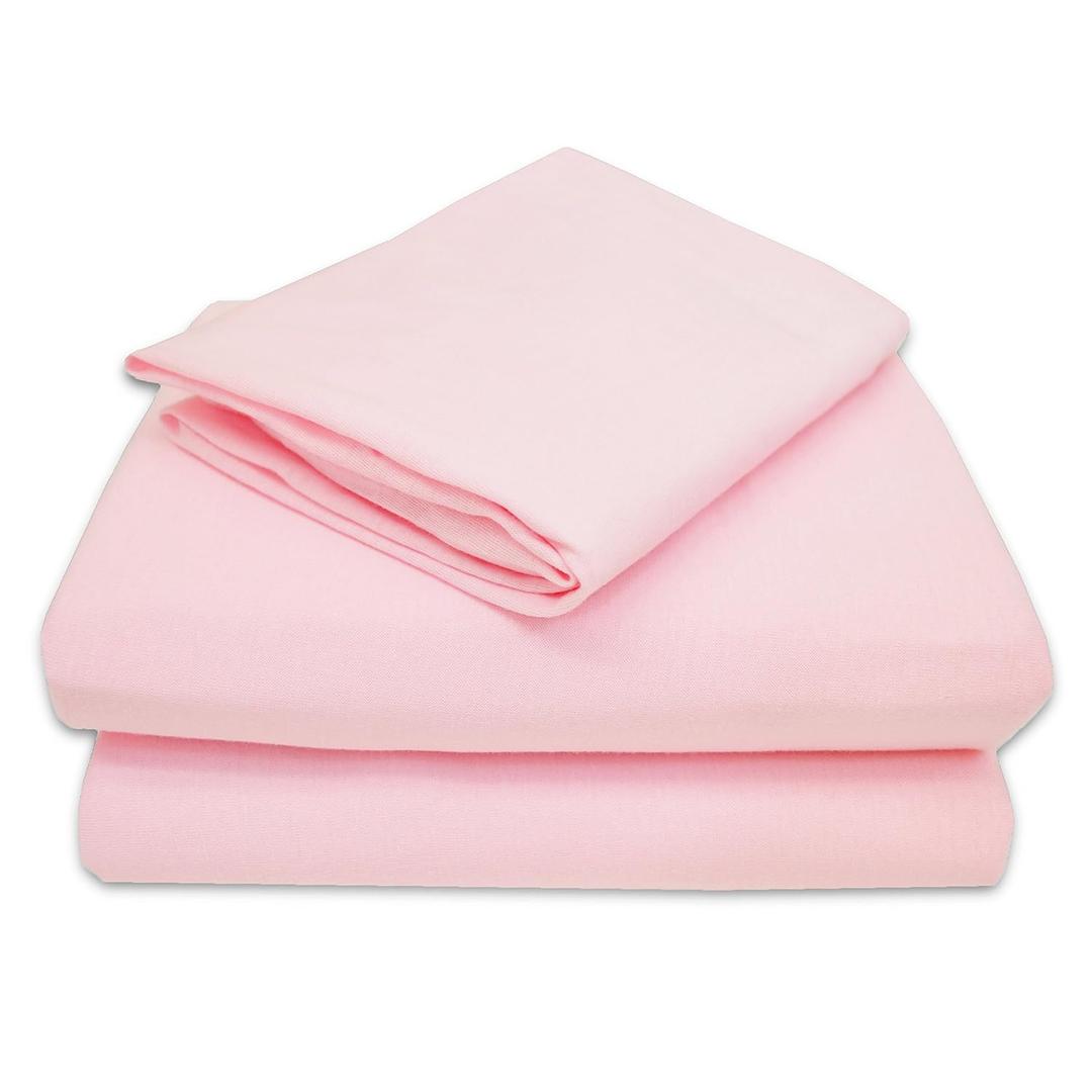 TL Care 100% Natural Cotton Jersey Knit 3-Piece Toddler Sheet Set, Pink, Soft Breathable, for Girls
