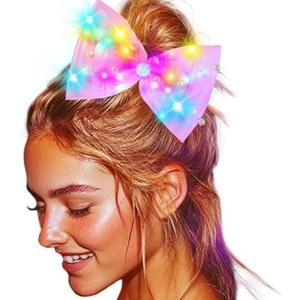 JONKY Light Up Bow Led Birthday Hair Clip Neon Hair Accessories for Women(C-Pink)