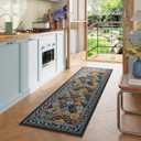 Bohemian Geometric Floral Runner Rug 2x6, Machine Washable, Soft Low Pile, Non-Slip Carpet for Laundry, Bedroom, Bathroom, Entryway | Blue