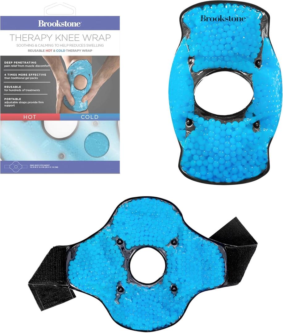Brookstone Knee Ice Pack Wrap With Silica Beads - Hot and Cold Therapy for Pain Relief - Reusable for Swelling, Injuries, and Post-Surgery Recovery - Azure Blue
