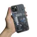 Yonds Queen Compatible with iPhone 14 Cute Case, Cool Cartoon Astronaut Space Planet Moon Design Stylish IMD Cover Bumper Shockproof Anti-Slip Protector Fashion Case (Grey, iPhone 14)