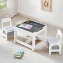 Kids Table and Chairs Set, 4 in 1 Wooden Kids Table with Reversible Tabletop, Children Activity Table with Removable Tabletop Storage, Toddler Table and Chair Set for Home, Nursery, Playroom (Grey)