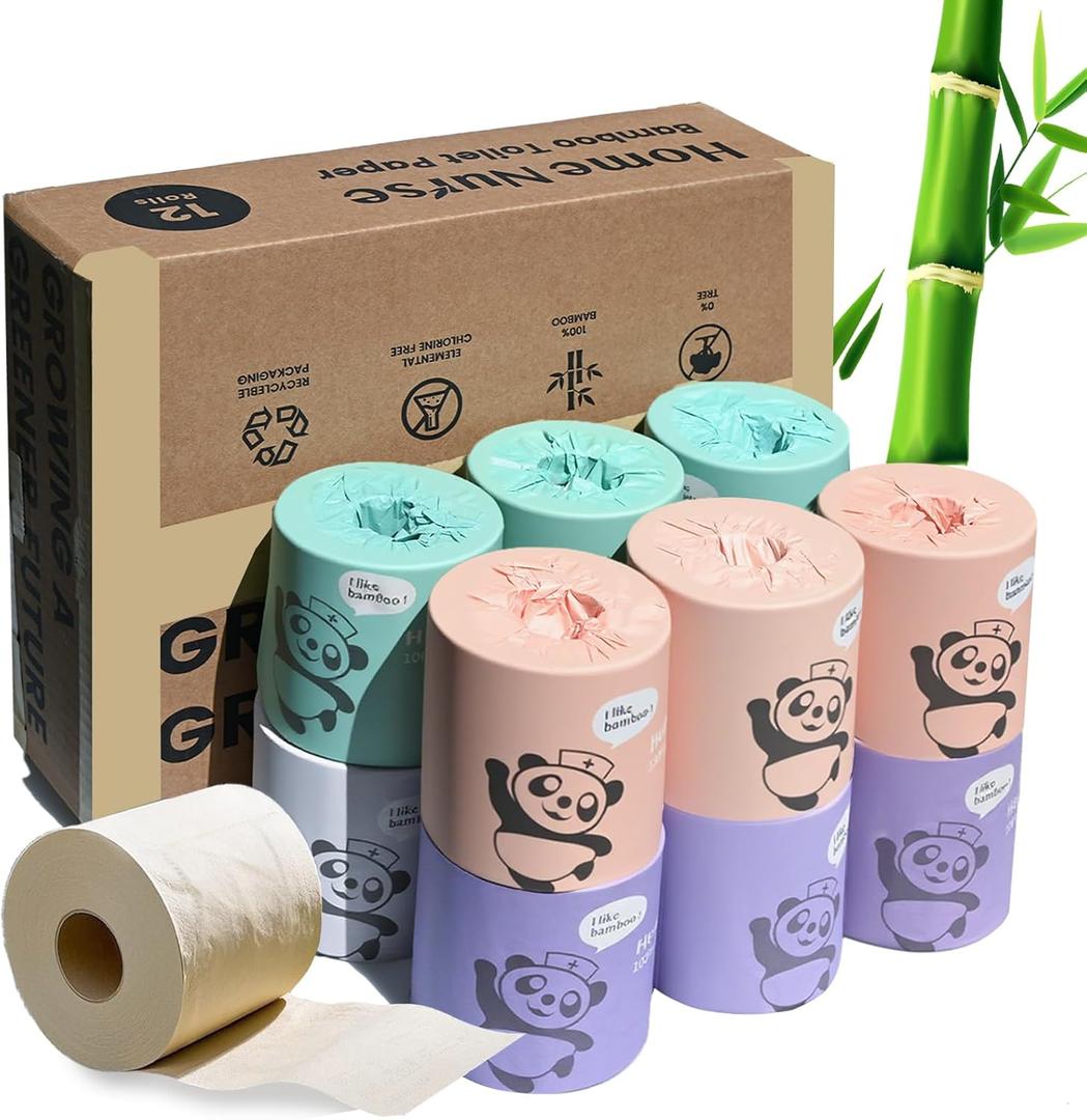 Home Nurse - Bamboo Toilet Paper, 4-ply 12 Rolls | Strong & Soft, Organic Natural Plant Based, Unbleached & Non Toxic, Tree Free Eco Friendly, Chemical Free, No Dust (230 sheet (Pack of 12))