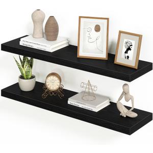 Heimlove Floating Shelves for Wall 36 Inches Long,9.3" Deep Black Floating Shelf Set of 2,Wall Mounted Shelves for Bathroom Bedroom Living Room Kitchen Office,Shelf for Books Storage,Home Decor