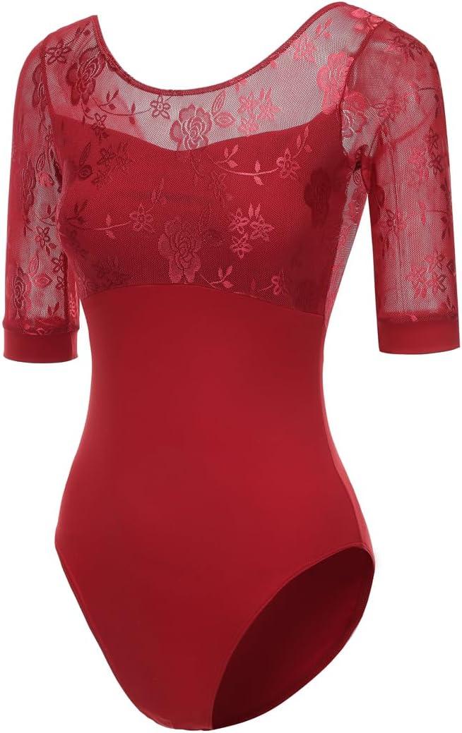 ModLatBal Women's Long Sleeves Leotards for Dance Adult Ballet Leotard for Grils (Red, XL)