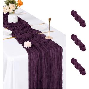 3 Pack Dark Purple Cheesecloth Table Runner, 17 x 108 inch, Semi Sheer Boho Cheese Cloth Fabric Table Runner Bulk for Wedding , Birthday, Party, Holiday, Home Decor (Dark Purple)