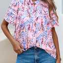 MASCOMODA Womens Tops Summer Boho Floral Short Sleeve Button Down Shirts Crewneck Loose Vacation Dressy Casual Work Blouses(Floral Pink Multicolored,Medium) (Pink, M)