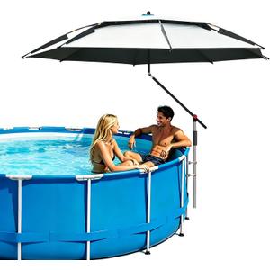 Above Ground Pool Umbrella 7.9 FT, UPF 50+ Sun Protection, 360° Rotating & Tilt Adjustable, Rust-Resistant Stainless Steel Clamp, with Ground Stake & Carry Bag, Outdoor Umbrella for Patio, Beach, Camping – White