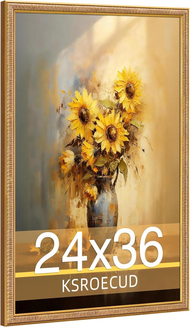 24x36 Picture Frame, Plexiglass 24x36 Vintage Photo Frame, 24 by 36 Poster Frame with Gold Border Horizontal & Vertical Display for Tabletop or Wall Decor (1 Pack)