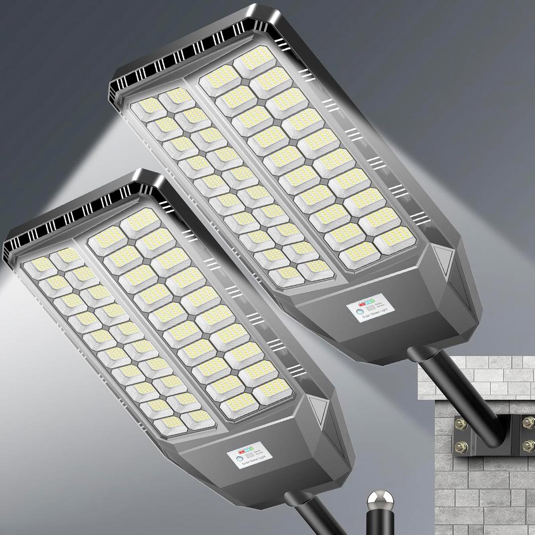 10000W Pro Large Solar Street Lights Outdoor with Thickened Shell, Commercial Grade Street Light Dusk to Dawn, Motion Sensor Solar Security Flood Light Waterproof for Yard, Driveway, Parking - 2 Pack
