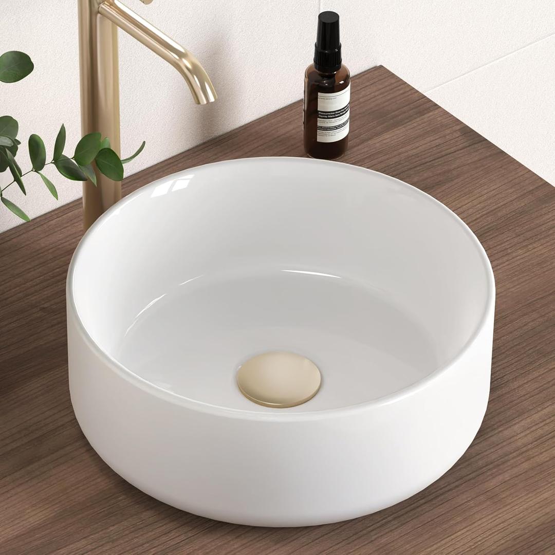 KES Bathroom Sink, Small Vessel Sink, RV Bathroom Sink, 12 Inch Round Above Counter Circular White Ceramic Countertop Modern Sinks for Cabinet Lavatory Vanity, BVSC121S30