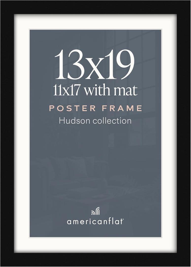 Americanflat 13x19 Poster Frame - Matted to 11x17 - Black