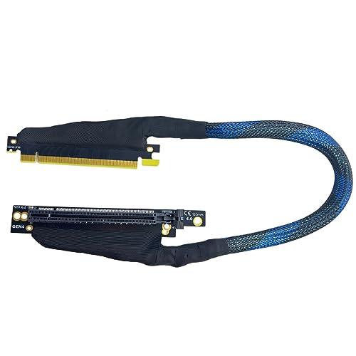 JMT PCIE 4.0 X16 Extension Cable 32GBS GEN4 Braided Mesh Harness Riser for AI Server Graphics Card Bendable GPU Adapter (30cm,16AD4 Right-Right)