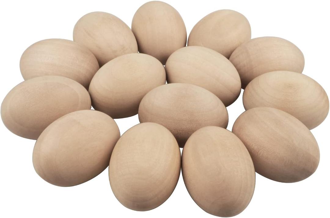 15PCS Wooden Easter Eggs Decorating Set - Life-Size Fake Eggs for Hand Painting, Dyeing, Carving & Crafting - Nature
