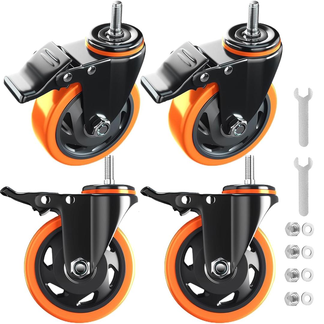 4 Inch Stem Caster Wheels Heavy Duty with Dual Locking 2000Lbs, Threaded Stem Casters 1/2" -13 x 1, Swivel Industrial Casters Set of 4, Wheels for Cart and Furniture