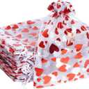 Bskifnn 50PCS Love Heart Printed Valentine Candy Bags Organza Bags Gift Jewelry Bags for Wedding Valentine's Day Mother's Day Party (Red, 3.9 x 4.7inch) (1 Count (Pack of 50))