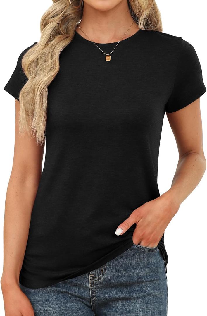 Memorose Womens Short Sleeve Tops Summer T Shirts Round Neck Causal Fashion Basic Tee