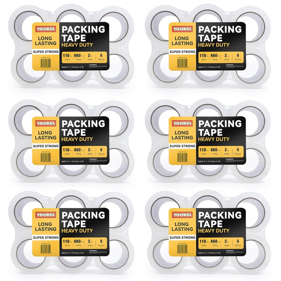 Clear Packing Tape 36 Rolls, Total 3960 yd., Heavy Duty Shipping Tape, Each 2 inch x 110 Yards x 2 mil Thick for Shipping, Packaging, Sealing and Moving Clear Packing Tape 36 Rolls, Total 3960 yd., Heavy Duty Shipping Tape, Each 2 inch x 110 Yards x 2 mil Thick for Shipping, Packaging, Sealing and Moving